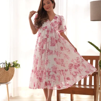 Baby Pink Color Georgette Floral Printed Tunic