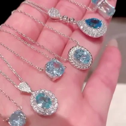 Enchanted Ice Blue Crystal Pendant Necklace