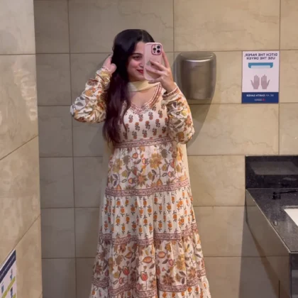 Autumn Blossom: Tiered Kalamkari-Print Anarkali Gown