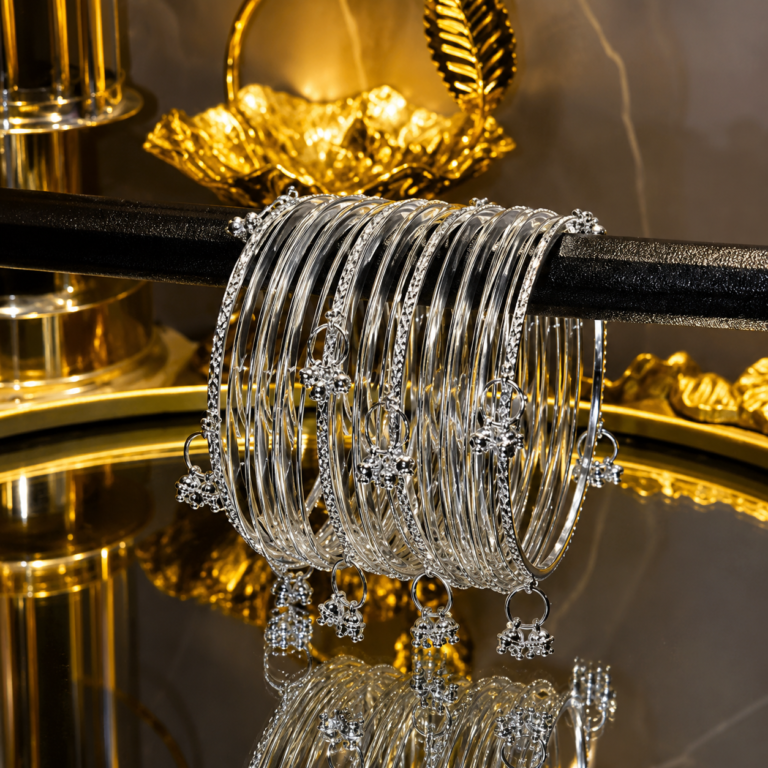 Silver Ghungroo Bangle Stack