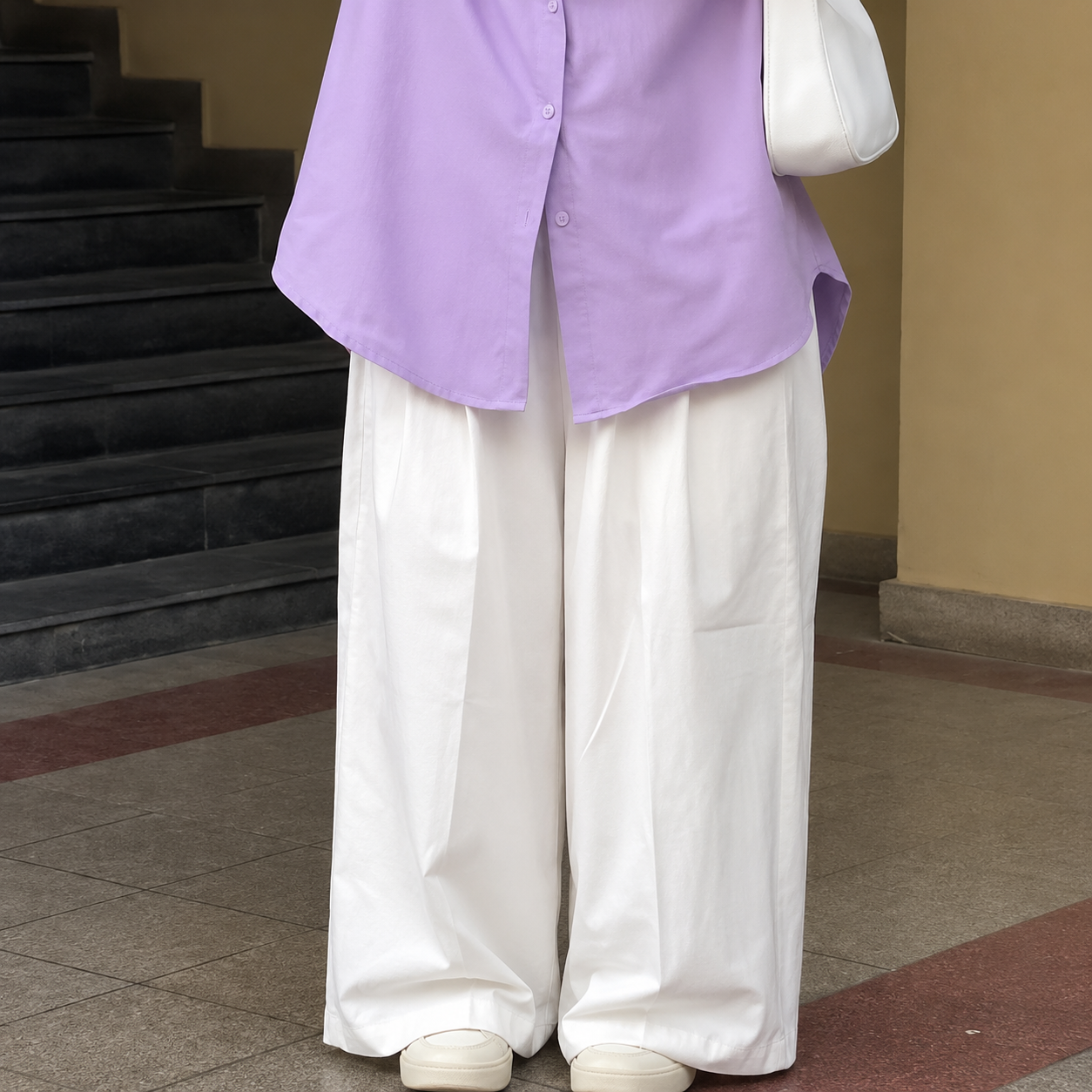 Lavender Shirt with Wide-Leg Pants