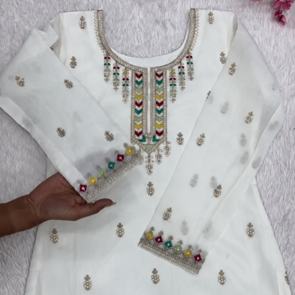 White Embroidered Ethnic Kurti Set