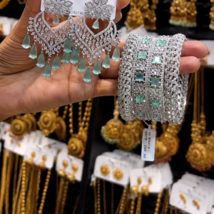 Mint Stone Jewelry Set (Earrings & Bangles)