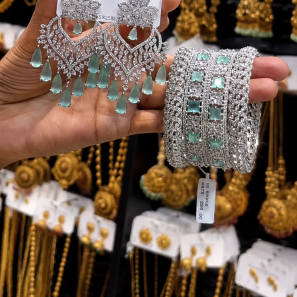 Mint Stone Jewelry Set (Earrings & Bangles)