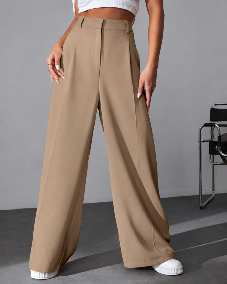 Beige Wide Leg Trousers