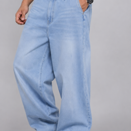 Men's Light Blue Wide-Leg Jeans